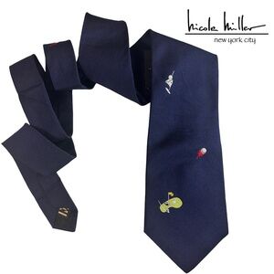 Nicole Miller NYC Neck Tie Textured Silk Luxury Golf Motif Y2K NOS NWT Made USA